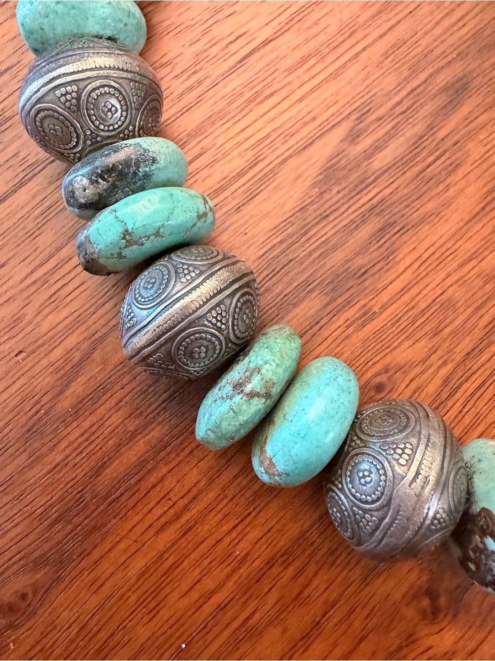 Vintage Moroccan Artisan Necklace - Turquoise and Silver Beads - Picture 2 of 4